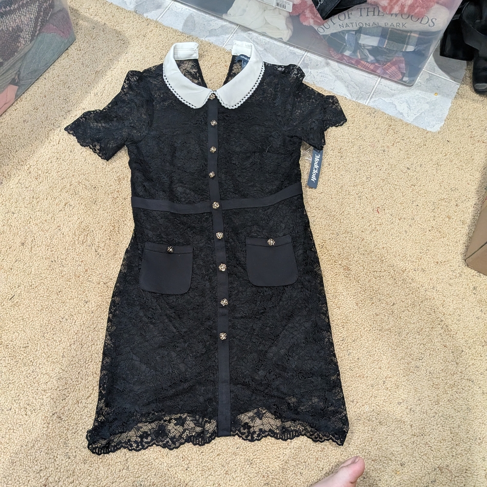 Modcloth Black Lace Dress with White Collar
